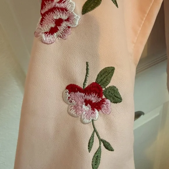 Kids 12 Pink Floral Embroidered faux leather  Jacket - Picture 3 of 8